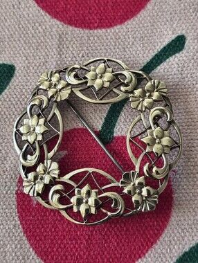Vintage SYMMETALIC 14K & Sterling Silver Floral Brooch. Estate Find